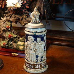 Beer Stein, Figural lid, J.W. Remy, Catalog Number 1102, 0.5L, Pottery, relief, figural lid