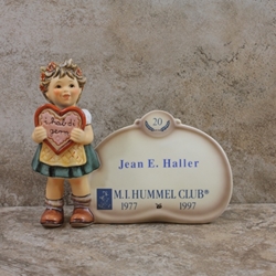 M.I. Hummel 717 Valentine Gift Plaque, Personalized, Tmk 7, Jean E. Haller, Type 1