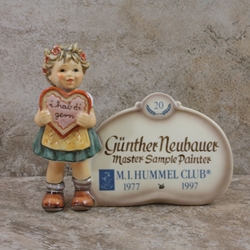 M.I. Hummel 717 Valentine Gift Plaque, Personalized, GN=Günther Neubauer 3/95, Tmk 7