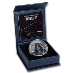2018 Equatorial Guinea GRIM REAPER THE DEATH 1oz Black Proof Silver Coin Wanted Sold $229.00
