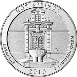 2010-P ATB 5 Oz 999 Fine Silver Coin, Hot Springs National Park