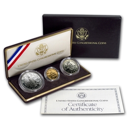 1989-S Congress Bicentennial Commemorative Five Dollar Gold, Silver Dollar and Half Dollar Prood Set, 2 Each