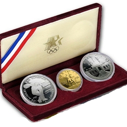 1983 / 1984 US Mint 3 Coin Olympic Silver $10 Gold Commemorative Proof Set w/COA, 3 Each