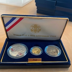 1991-1995 World War II 50th Anniversary Five Dollar Gold Commemorative Coin Set, 1 Each