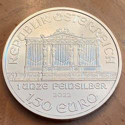 2022 Austria, € 1.50 Euro Vienna Philharmonic 1 oz .999 Silver Coin