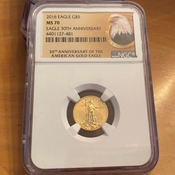 2016 American Eagle, One-Tenth / Five Dollars Gold Coin MS70 481, 1 Each