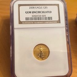 2008 American Eagle, One-Tenth / Five Dollars Gold Coin GEM UNC 025, 1 Each