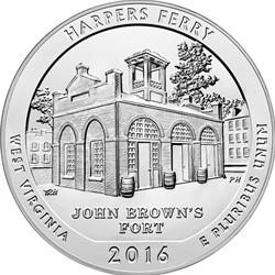 2016 ATB 5 Oz 999 Fine Silver Coin, Harpers Ferry National Historical Park