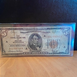 National Bank Note, Boston, Massachusetts, 1929, $5.00