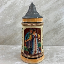 Beer Stein, 1249 Pottery or stoneware, relief, 0.5L, pewter lid.