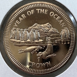 1998, 1 Crown - Elizabeth II Year of the Ocean - Penguins and Seals, Isle of Man