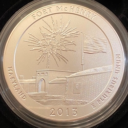 2013-P ATB 5 Oz 999 Fine Silver Coin, Fort McHenry National Monument and Historic Shrine