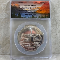 2011 ATB 5 Oz 999 Fine Silver Coin, Gettysburg National Military Park, MS69