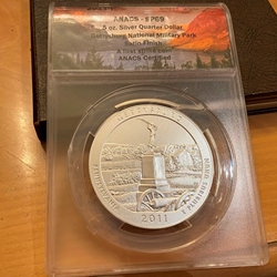 2011 ATB 5 Oz 999 Fine Silver Coin, Gettysburg National Military Park, SP69