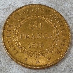 1878 France, 20 Francs, .900, .1867 oz gold, 1 Each