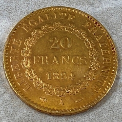 1894 France, 20 Francs, .900, .1867 oz gold, 1 Each