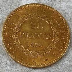 1875 France, 20 Francs, .900, .1867 oz gold, 1 Each