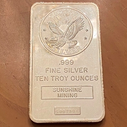 10 oz .999 47 AG Fine Silver Bar - Sunshine Mining, C007904