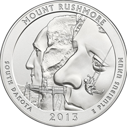 2013 ATB 5 Oz 999 Fine Silver Coin, Mount Rushmore National Memorial