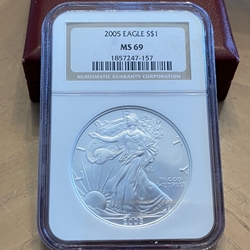 2005 American Eagle Silver One Ounce Certified / Slabbed MS69 -157