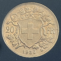 1930-B Switzerland, 20 Francs "Vreneli", .900, .1867 oz gold, 1 Each