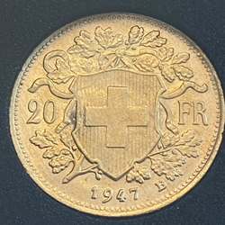 1947-B Switzerland, 20 Francs "Vreneli", .900, .1867 oz gold, 1 Each