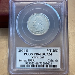 2001-S Vermont 25 Cent, PR69DCAM