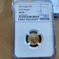 2019 American Eagle, One-Tenth / Five Dollars Gold Coin MS69 055, 1 Each