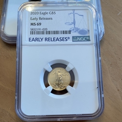 2020 American Eagle, One-Tenth / Five Dollars Gold Coin MS69 020, 1 Each