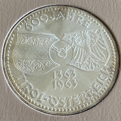 1963 Austria, 50 Schilling Tirol, KM# 2894, ASW: 0.5787oz