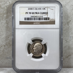 2008-S Roosevelt Dime, Silver, PF 70 Ultra Cameo