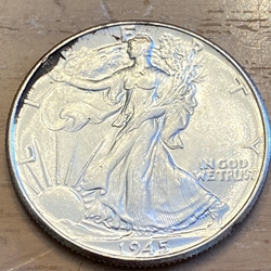 1945 Walking Liberty Half Dollar ASW: 0.3617oz