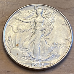 1945 Walking Liberty Half Dollar ASW: 0.3617oz