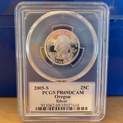 2005-S Washington Quarter, Silver, Oregon, PR69DCAM