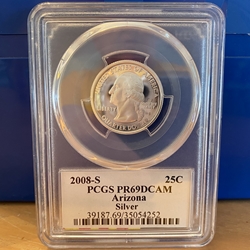 2008-S Washington Quarter, Silver, Arizona, PR69DCAM