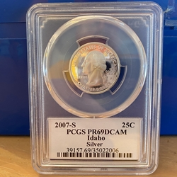 2007-S Washington State Quarter, Silver, Idaho, PR69DCAM