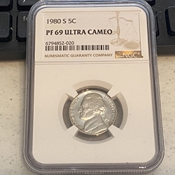 1980 S Jefferson Nickel, PF 69 Ultra Cameo, 020