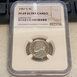 1987 S Jefferson Nickel, PF 69 Ultra Cameo, 020