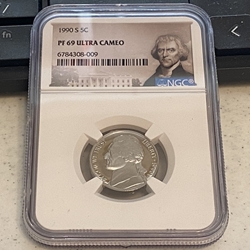 1990 S Jefferson Nickel, PF 69 Ultra Cameo, 009