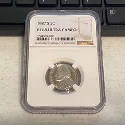 1987 S Jefferson Nickel, PF 69 Ultra Cameo, 012