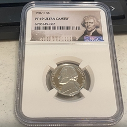 1987 S Jefferson Nickel, PF 69 Ultra Cameo, 002