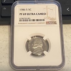 1986 S Jefferson Nickel, PF 9.9 Ultra Cameo, 001