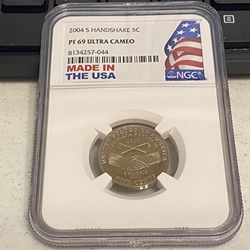 2004 S Jefferson Nickel, Handshake, PF 69 Ultra Cameo, 044