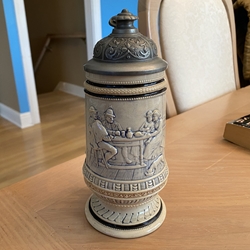 Beer Stein, Reinhold Hanke Stein 1017 Pottery or stoneware master stein, relief, 0.4L, , pewter lid