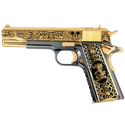 Colt 1911 Government, El Jefe De Jefes Diamond Edition, 38 Super, 9 + 1, 24K Gold & Black Chrome, 3,500.00
